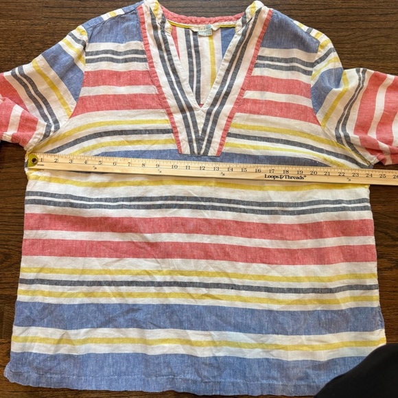 Boden 100% Linen V-Neck Striped Blouse for Spring Summer Beach Vacation Coastal - Picture 4 of 7